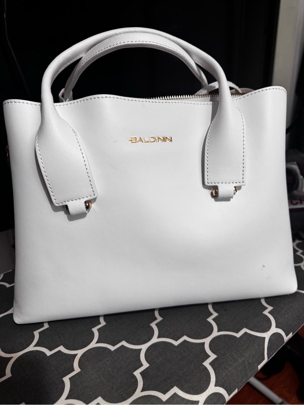 Baldinini White Leather Satchel with Gold Hardware